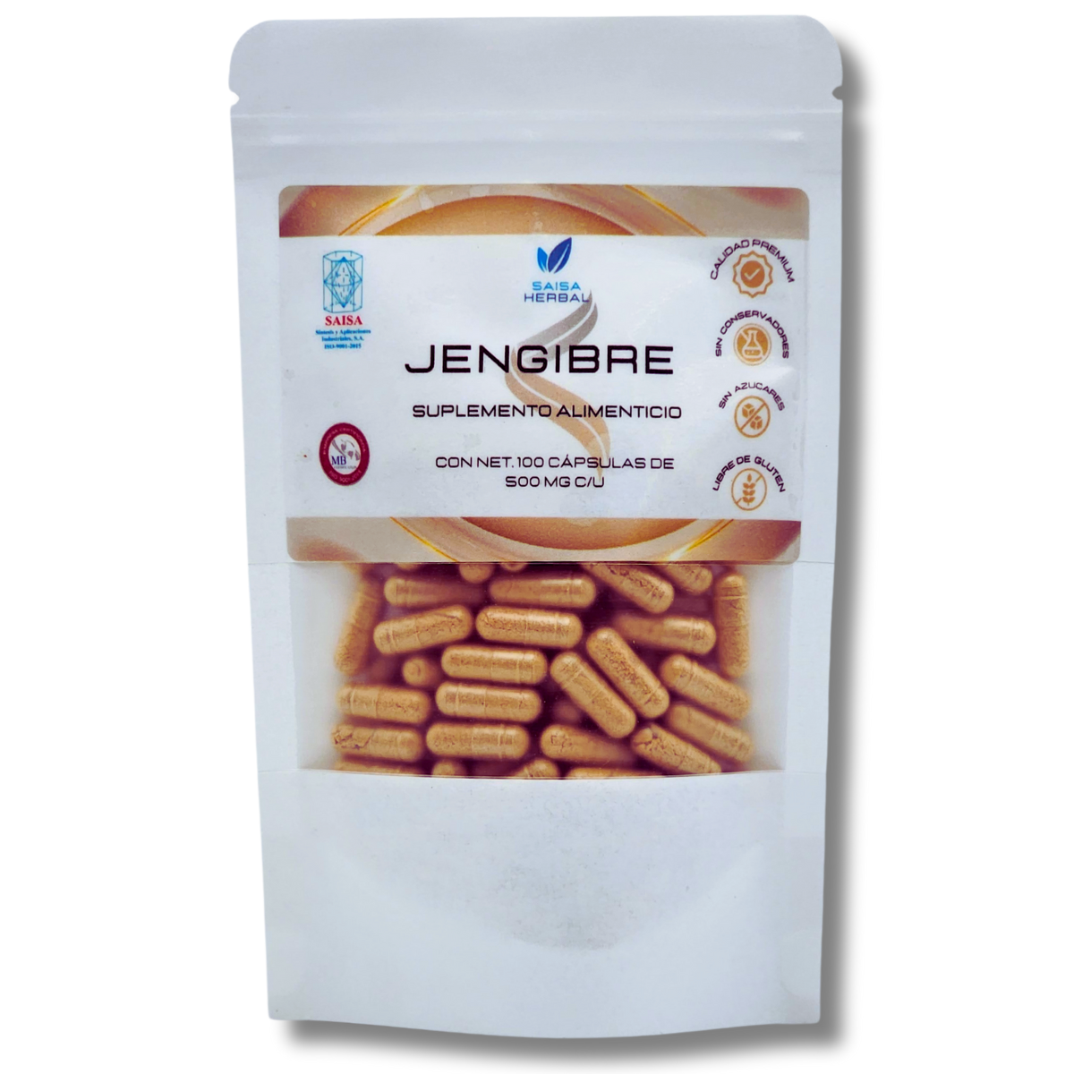 Jengibre 100% Puro Bolsa Con 100 Cápsulas.